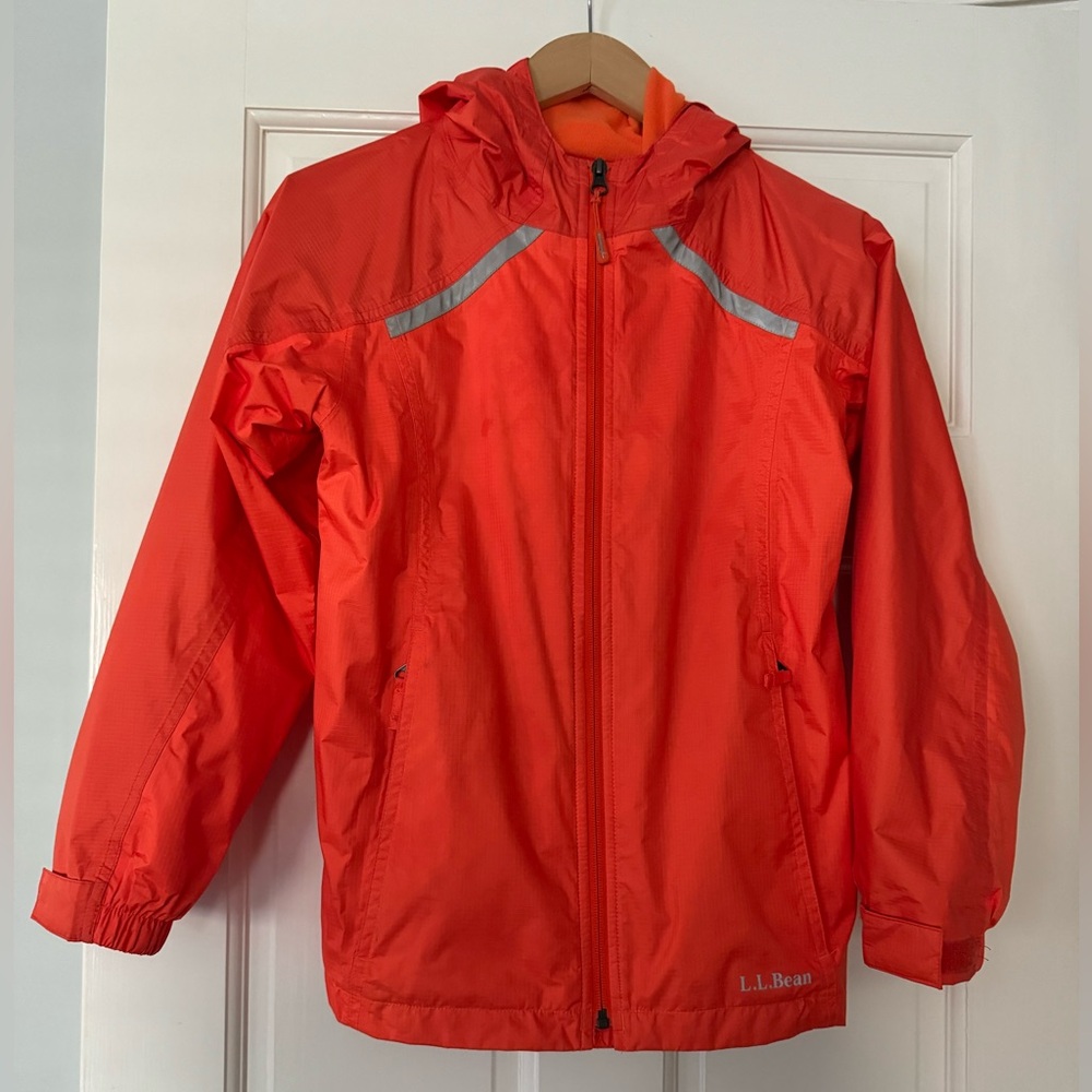 LL bean Kids size M (10-12) Trail Model Rain jacket.  Fleece-lined with hood.